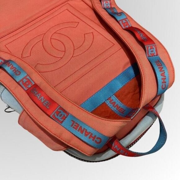 Authentic CHANEL CC Sport Line Nylon Backpack Bag Multicolor Blue Red Vintage - Picture 7 of 10